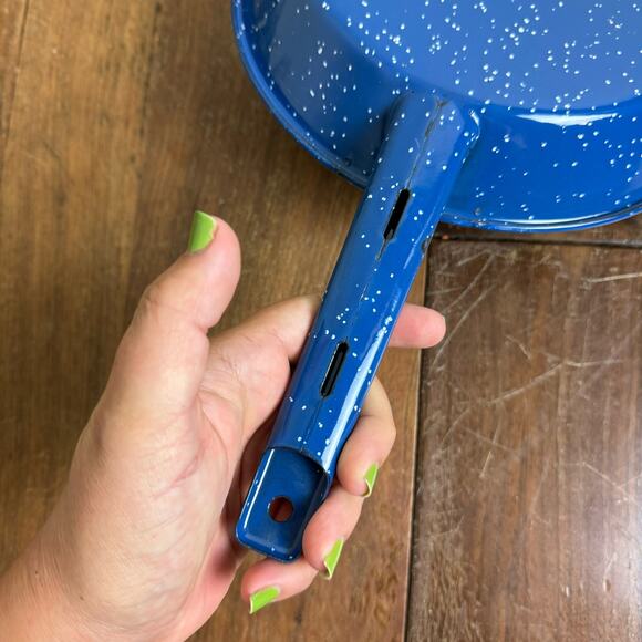 Vintage blue‎ white speckled enamel granite ware skillet cooking pan - Picture 6 of 7